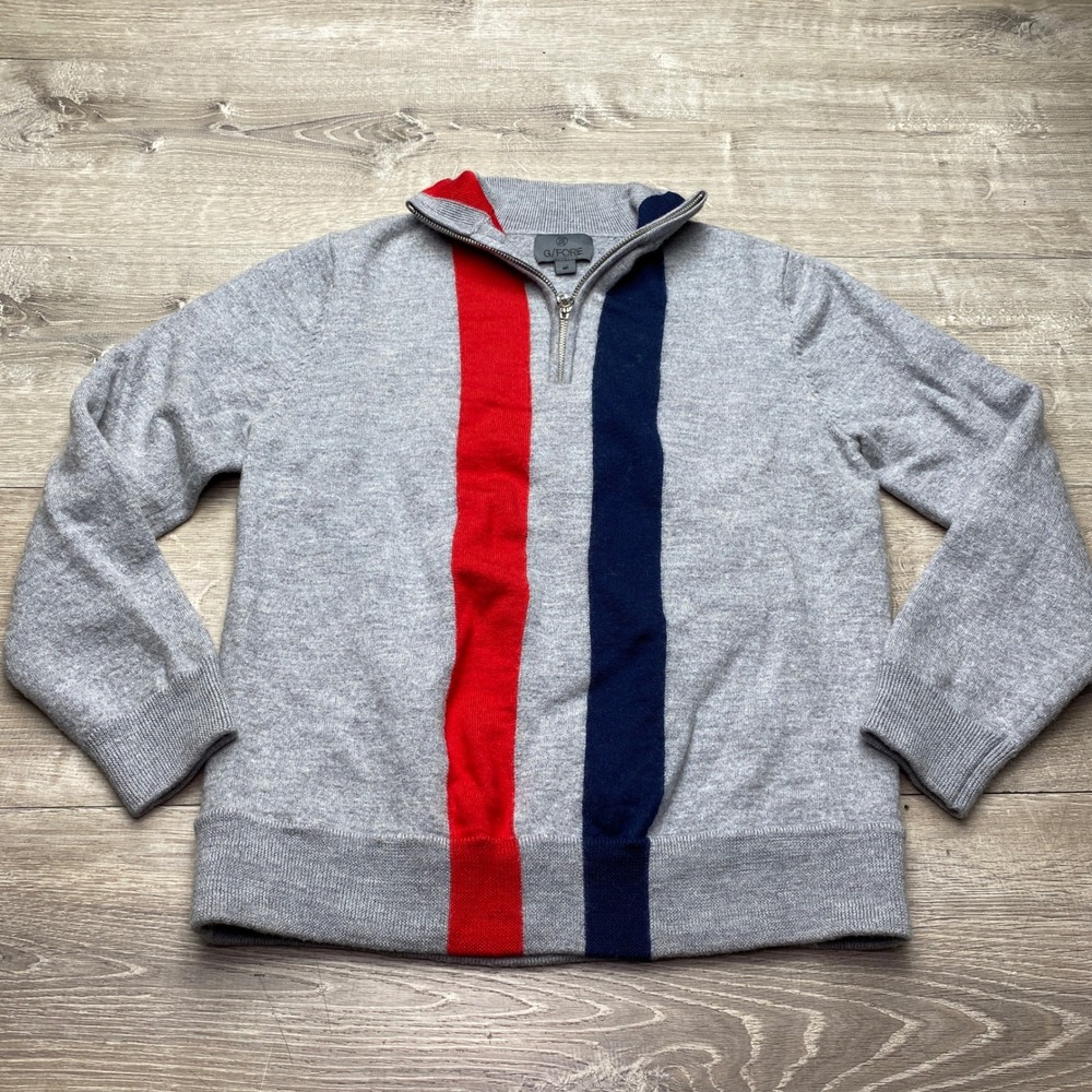 G/FORE Sweater Quarter Zip Mens M Gray 100% Merino Wool‎ Striped Golf Pullover